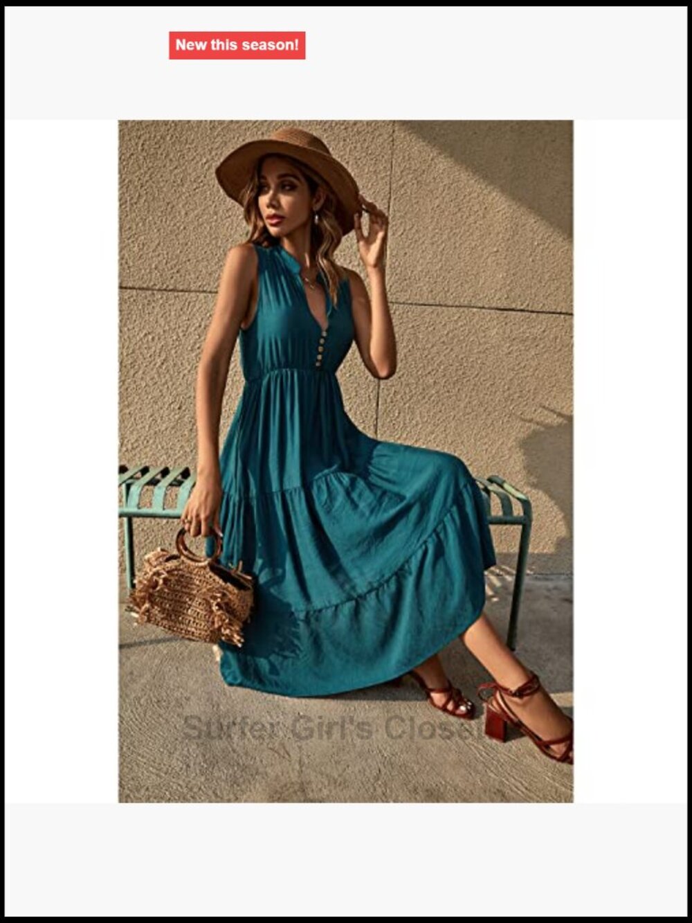 Viscose Blend Sleeveless V-Neck Striped Midi Dress with Button Front - Picture 4 of 5